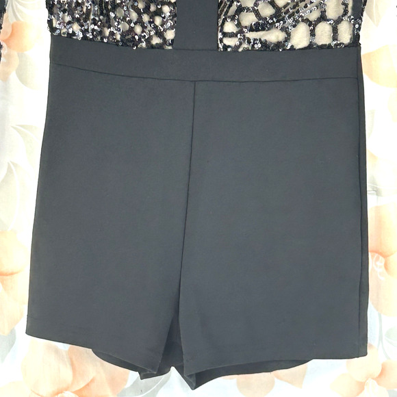 Agaci Romper Womens Med-Lg Black Sequin Net Top Long Sleeve Back Zipper - Picture 5 of 9